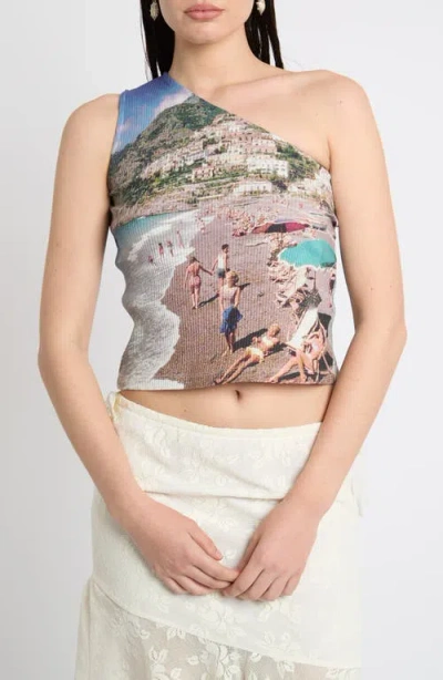 Muse Assembly Placement Print One-shoulder Ribbed Top In Multi