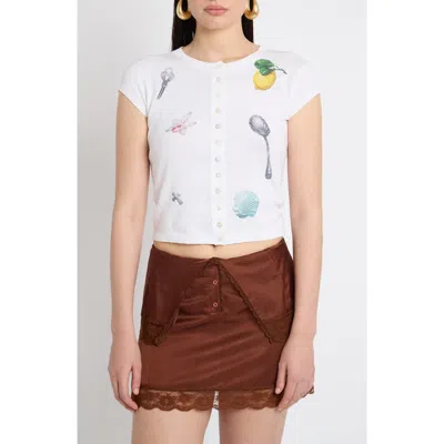 Muse Assembly Printed Motif Cardigan In White