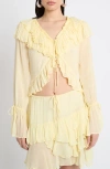 Muse Assembly Ruffle Tie Front Top In White