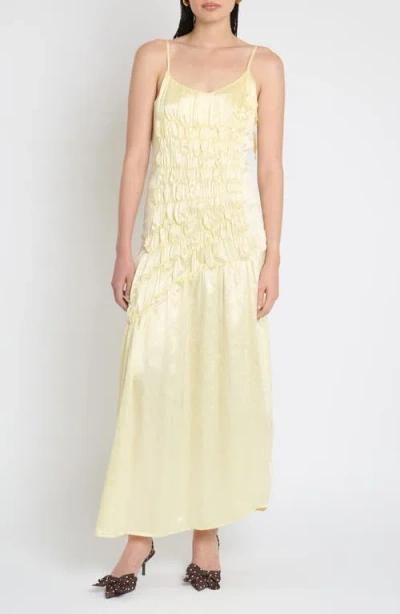 Muse Assembly Shirred Crushed Satin Midi Dress In Yellow