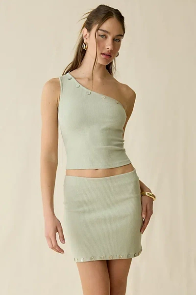 Muse Assembly Vera Button Detail Mini Skirt In Pale Sage, Women's At Urban Outfitters