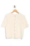 Muse Bow Button Short Sleeve Cardigan In Multi
