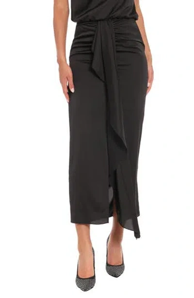 Muse Cascade Satin Maxi Skirt In Black