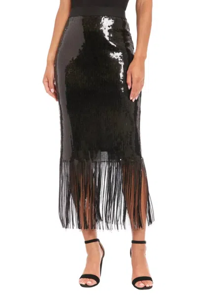 MUSE CHELSEA SEQUIN FRINGE SKIRT IN BLACK