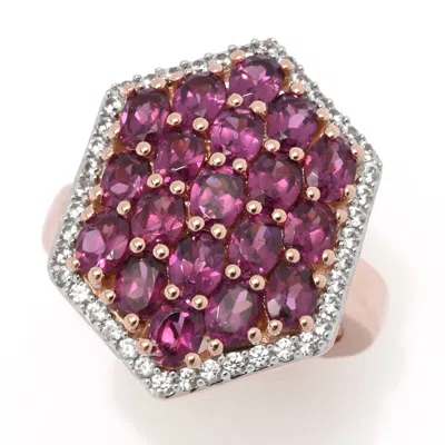 Muse Choice Of Gemstone Cluster & White Zircon Hexagonal Shield Ring In Pink