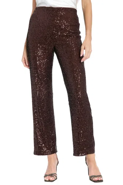 Muse Clean Waistline Sequin Pull On Pants In Chocolate In Blue
