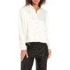 Muse Feather Trim Satin Button-up Shirt In White