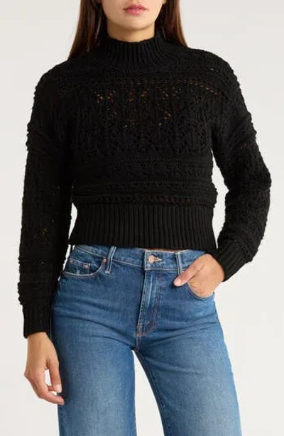 Muse Open Knit Mock Neck Sweater In Black