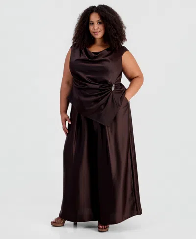 Muse Plus Size Asymmetrical Draped Top In Java Brown