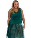 Muse Plus Size Asymmetrical Pleated Top In Green