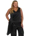 Muse Plus Size Asymmetrical Pleated Top In Black