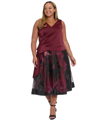 Muse Plus Size Asymmetrical Pleated Top In Red