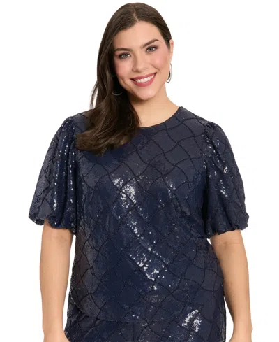 Muse Plus Size Crew Neck Short-sleeve Top In Blue