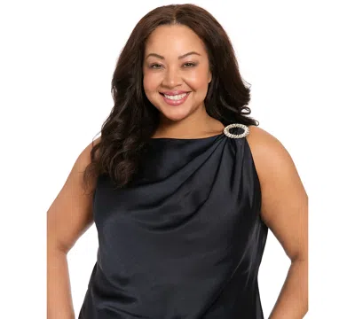 Muse Plus Size Draped Front Asymmetrical Tank Top In Black