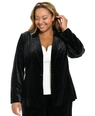 Muse Plus Size Embellished Long-sleeve Blazer Jacket In Black