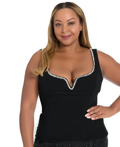 Muse Plus Size Embellished Sweetheart Neck Top In Black