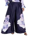 Muse Plus Size Front Pleat Floral Placement Palazzo Pants In Multi