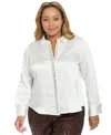 Muse Plus Size Long-sleeves Satin Top In White