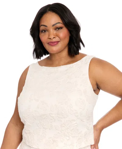 Muse Plus Size Metallic Floral Jacquard Top In Neutral