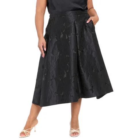 Muse Plus Size Pleated Midi Skirt In Black