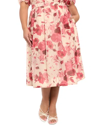 Muse Plus Size Pleated Organza Midi Skirt In Pink