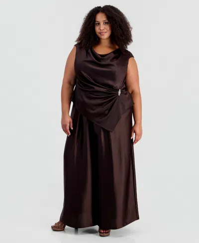 Muse Plus Size Pleated Wide-leg Pants In Brown