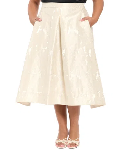 Muse Plus Size Polyester Box Pleat Midi Skirt In White