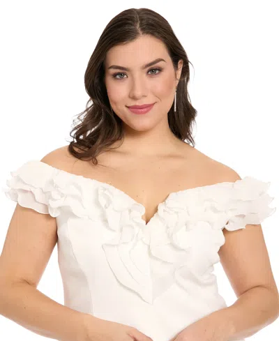 Muse Plus Size Ruffle Organza Off-the-shoulder Top In White