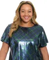 Muse Plus Size Sequin Detail Jewel Neck Top In Black