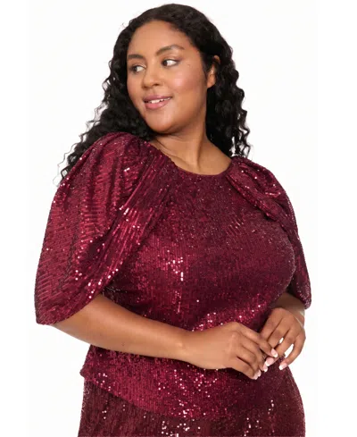 Muse Plus Size Sequin Draped-sleeve Top In Red