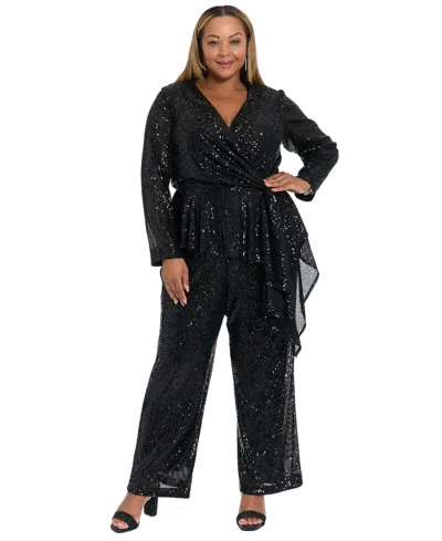 Muse Plus Size Sequin Long-sleeve Top In Black