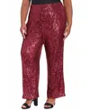 Muse Plus Size Sequin Pull On Pants In Claret