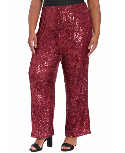 Muse Plus Size Sequin Pull On Pants In Claret