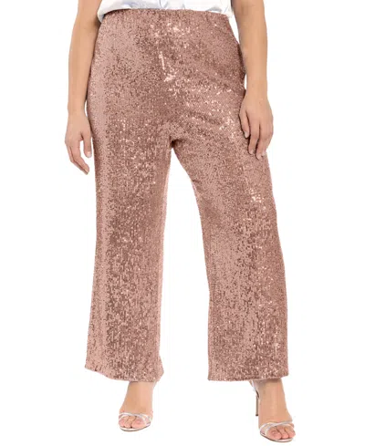 Muse Plus Size Sequin Pull On Pants In Pink