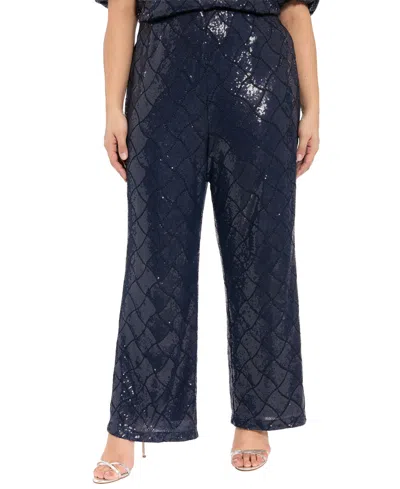 Muse Plus Size Sequined Pull-on Pants In Blue