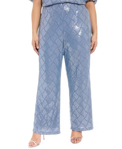 Muse Plus Size Sequined Pull-on Pants In Blue