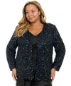 Muse Plus Size Sequined V-neck Jacket In Blue