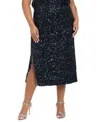 Muse Plus Size Side Slit Sequin Detail Midi Skirt In Black
