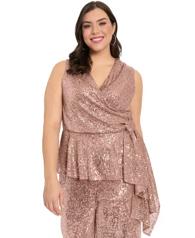 Muse Plus Size Side Twist V-neck Wrap Top In Pink