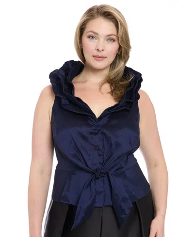 Muse Plus Size Sleeveless Knot-front Taffeta Top In Blue