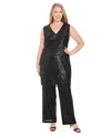 Muse Plus Size Sleeveless Sequined V-neck Tunic Top In Black