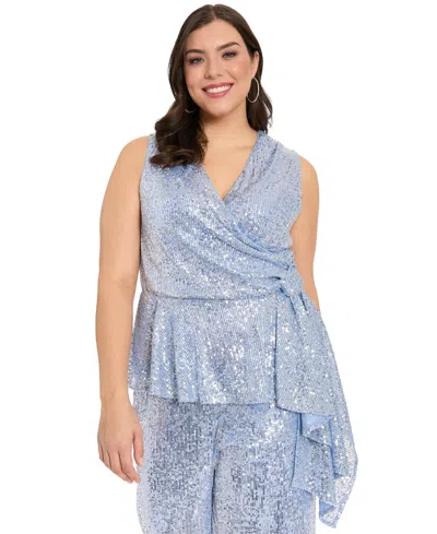 Muse Plus Size Sleeveless V-neck Top In Blue