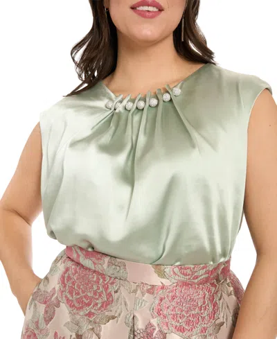 Muse Plus Size Tucked Beaded Crew Neck Top In Green