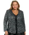 Muse Plus Size V-neck Sequin Long-sleeve Jacket In Multi