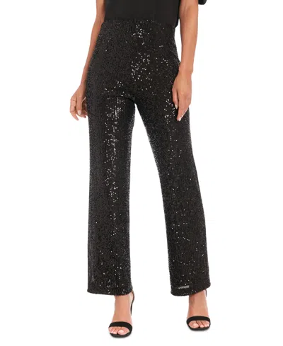 Muse Plus Size V-neck Sleeveless Sequin Tunic Top In Black