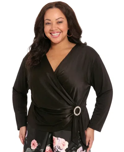 Muse Plus Size V-neck Long-sleeve Top In Black