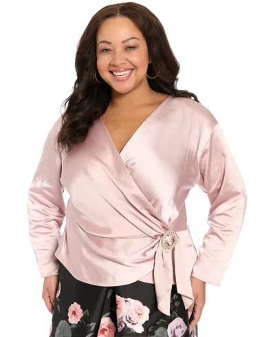 Muse Plus Size V-neck Wrap Polyester Blouse In Pink