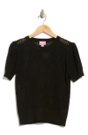 Muse Pointelle Knt Short Sleeve Sweater In Black