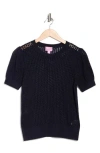 Muse Pointelle Knt Short Sleeve Sweater In Black