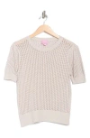 Muse Pointelle Knt Short Sleeve Sweater In Neutral